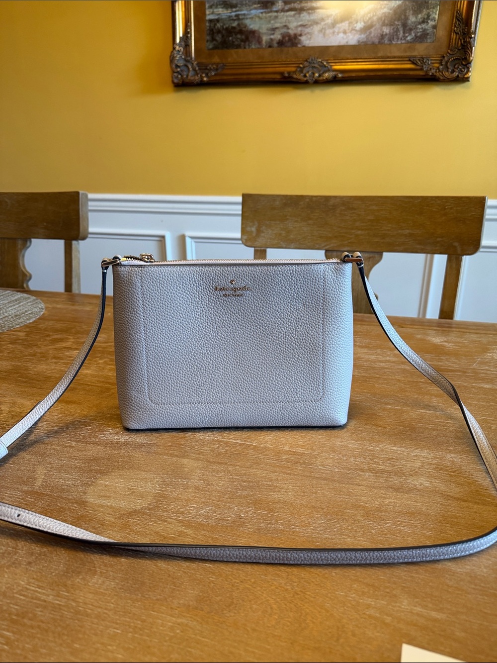 New kate spade Light Gray Pebbled Leather Crossbody